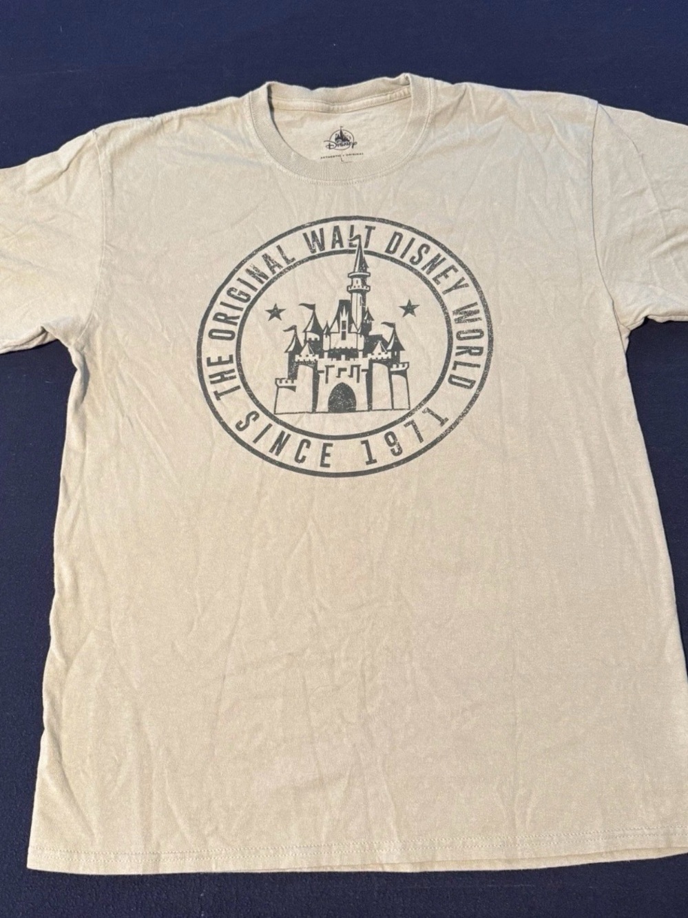 Disney Men's Tan Castle Logo Short Sleeve Tee